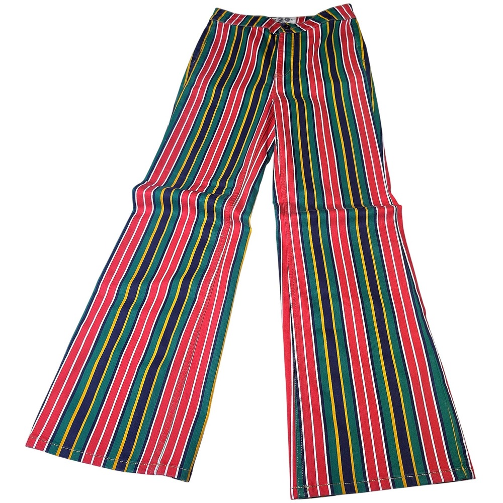 RARE We The Free Seneca Striped Flare Pants Red Grn Navy Yellow Size 29 WideLeg